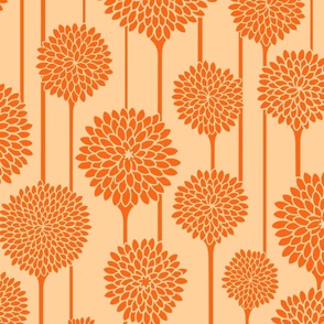 GARDEN BEAUTIES Vintage Retro Scandi Floral Botanical Blooms in Cottage Orange on Light Peach - LARGE Scale - UnBlink Studio by Jackie Tahara