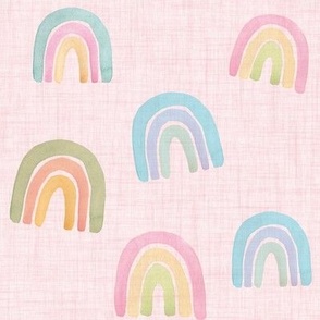 2" scattered rainbows on pink linen