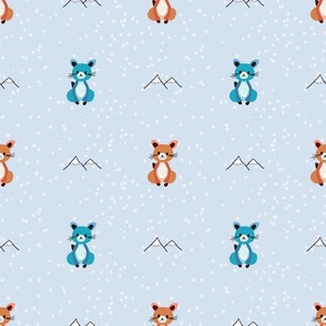 Cute Fox in snowy mountains 