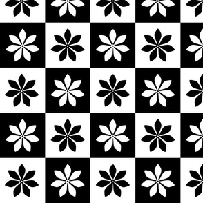 Large -  Retro Flower Checkerboard in Black and White