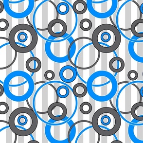 blue and gray rings on a striped gray white background