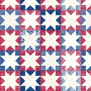 Americana Red and Blue Sawtooth Star 4” patchworcheater Quilt blocks