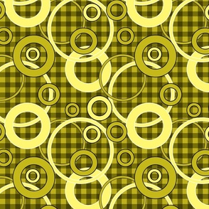 Olive yellow rings on checkered background