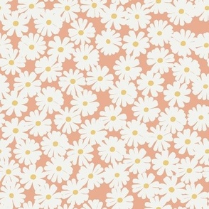 Ditsy Florals - Cream White And Orange - Daisies  