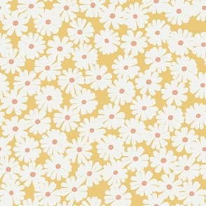 Ditsy Florals - Cream White And Yellow - Daisies  