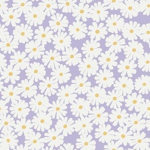 Ditsy Florals - Cream White And Purple - Daisies  