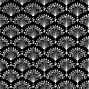 Elegant pattern in art deco style. White ornament on a black background.