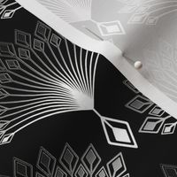 Elegant pattern in art deco style. White, gray ornament on a black background.87 45
