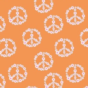 Flower power summer girls - peace sign in blossom wreath daisies ivory on orange