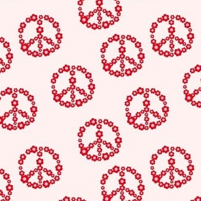 Flower power summer girls - peace sign in blossom wreath daisies red on ivory
