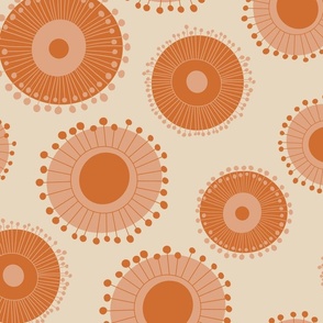 Australian flora blossoms earthy peach and orange on tan Large Scale Wallpaper