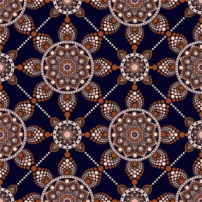 Bohemian Rhapsody Mandala: Intricate Navy and Peach Dot Pattern for Home Decor and Apparel