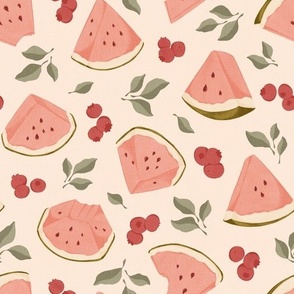 Tossed watermelon pattern - vista white background / small