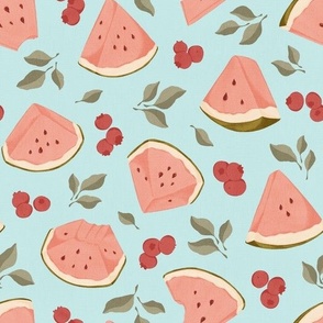 Tossed watermelon pattern - tahitian sky blue background / small