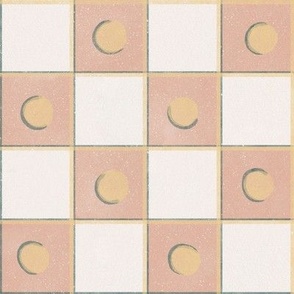 Freya - Checkered Pattern - Light Terracotta And Dusty Turquoise colors on a Simple white background