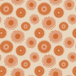 Australian flora blossoms earthy peach and orange on tan fabric