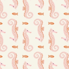 Playful Charming Seahorses Light Pink/ Ecru White M