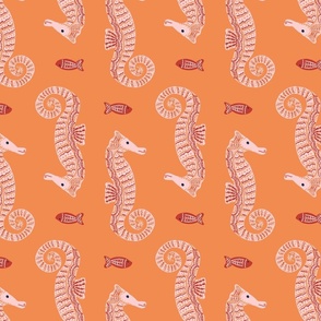Playful Charming Seahorses Light Pink/ Orange M
