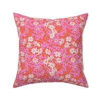 Flower patch summer wildflowers romantic blossom garden pink orange ivory on tangerine 