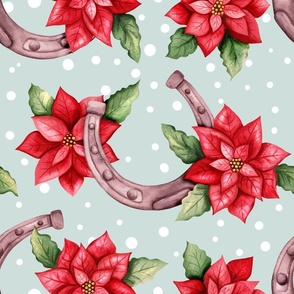 western horseshoes with poinsettias light turquoise, western Christmas WB24 large scale
