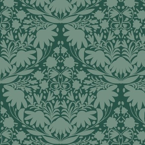 Butterfly Garden Damask Floral Green large