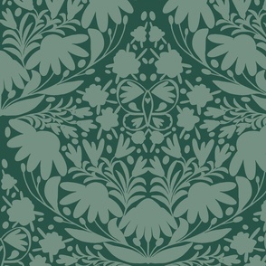Butterfly Garden Damask Floral Green Extra large