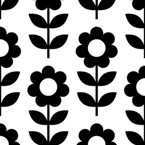 Large - Sixties Retro Flowers in Black and White