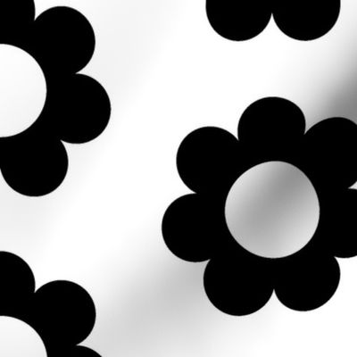 Large - Sweet, 70s minimalist, retro daisy blossoms in black and white
