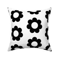 Large - Sweet, 70s minimalist, retro daisy blossoms in black and white