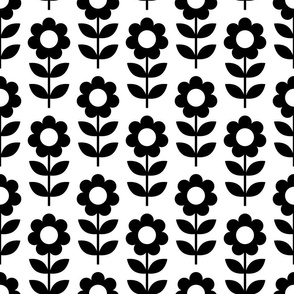 Medium - Sixties Retro Flowers in Black and White