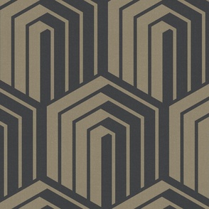Optical illusion 3d isometric cubes with stripes (large) in dark grey and earthy tan for simple minimalist, bold boho or classic luxurious interior and suitable for masculine audience