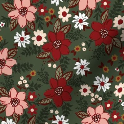 Traditional Christmas Retro Floral Large