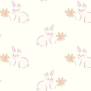 children's bunny and flower in cream and yellow
