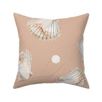  scattered watercolor seashells and polka dots on a chameleon-like terracotta-orange / Clementine Rose - large scale