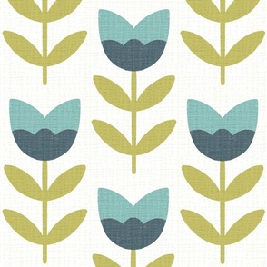 Scandi Geometric Flowers in blue and green X LARGE