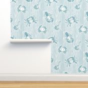 Striped crustaceans - chill blue elements on antique white background