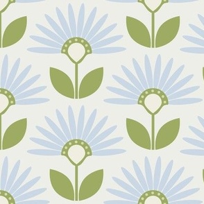 Daisies - 3474 large // light blue and green on creamy white
