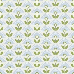 Daisies - 3474 small // light blue and green on creamy white