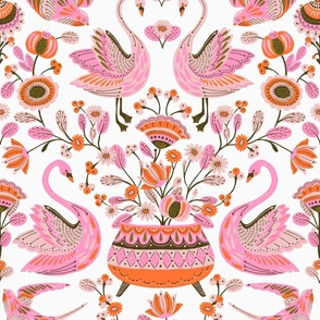 SWANS AND SWALLOWS -24 IN - RED WHITE PINK