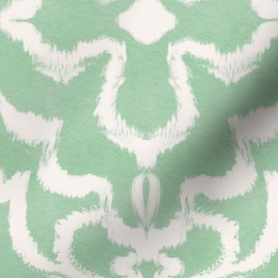 Ink Ikat Symmetry In Light Kelly Green and White