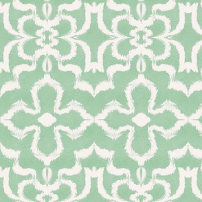 Ink Ikat Symmetry In Light Kelly Green and White
