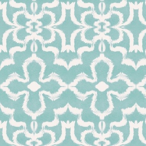 Ink Ikat Symmetry In cyan and White