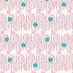 Tennis rackets and tennis balls in Pink 