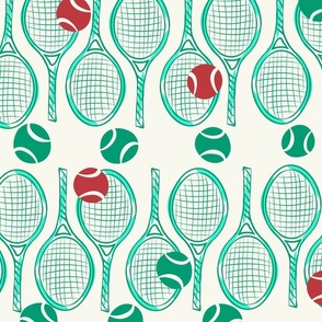 Green Tennis rackets and tennis balls