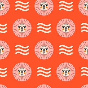 Sun & Sea ☀︎ | Summer Sun and Abstract Waves Graphic Design in Red, Cream + Pink