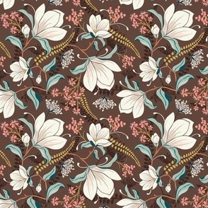 Magnolia Oasis Floral Brown Ivory Small