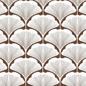 Ginkgo Leaf Art Deco Scallops in brown & white - smaller scale