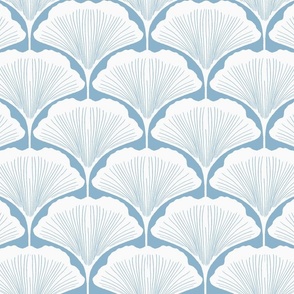 Ginkgo Leaf Art Deco Scallops in light blue & white - smaller scale