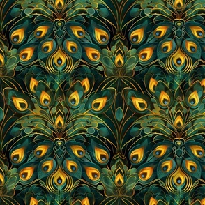 PEACOCK REAL MAGICO - GREEN TEXTURED HUE, DARK BACKGROUND LARGE SCALE