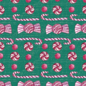 Candy Canes, Peppermint Candy, and Holiday Treats Teal GreenTextured